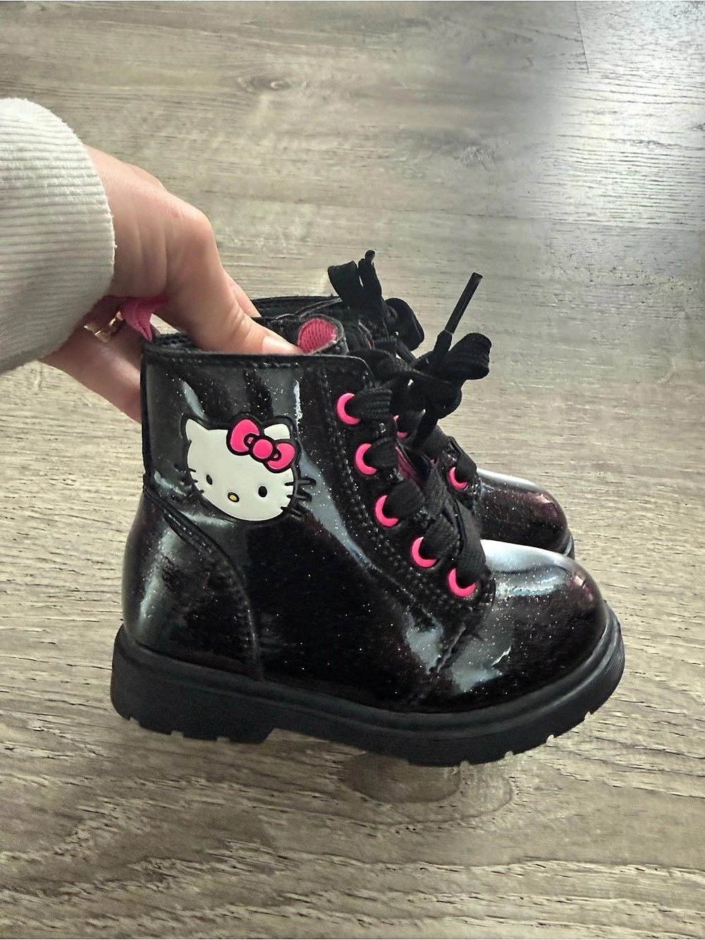 Hello Kitty Toddler Girls Black Glitter Combat Boots Girls US 8